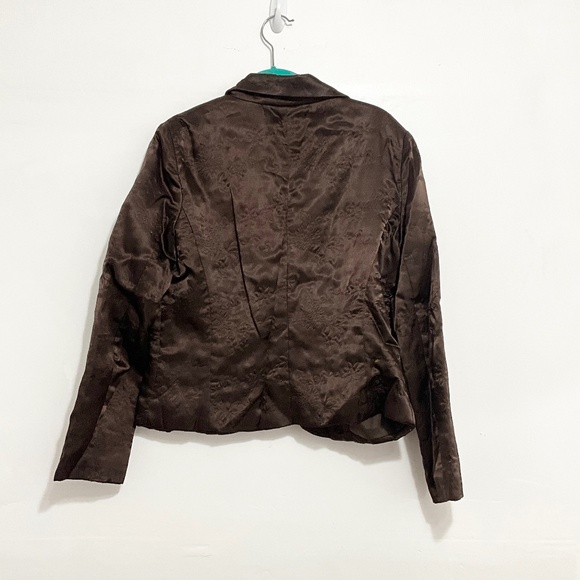 WORK TO WEEKEND Women Floral Stitch Blazer Brown One Button Closure Lined Sz 12 - Picture 2 of 5